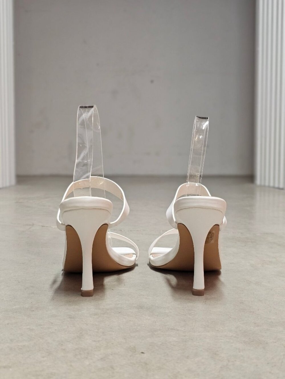 Square Toe White Strappy High Heel Sandals With Double Strap Design For Women - Picture 7 of 13